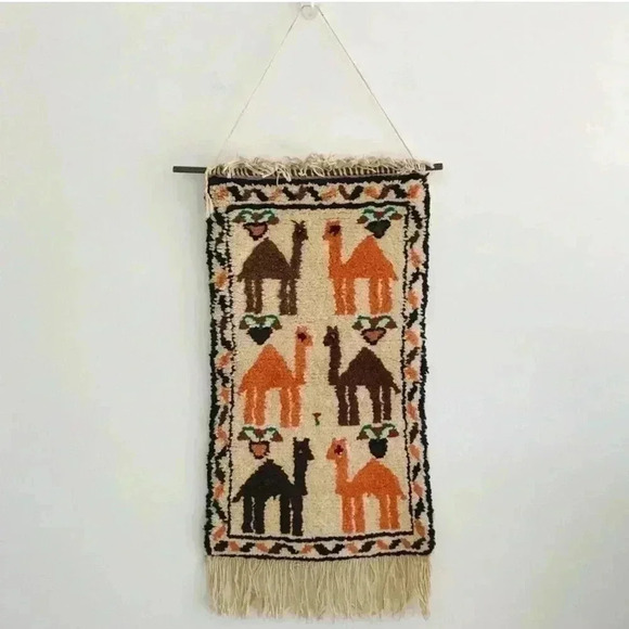 Rare Vintage Wool Wall Hanging Tapestry Lamas Animal Print - Picture 1 of 7